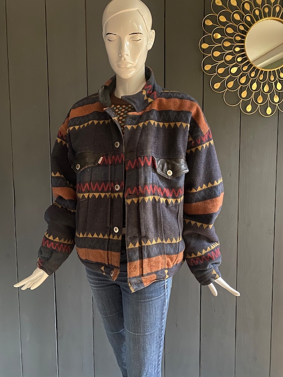90s Wool Design Jacket ネイティブアメリカン Superb Men's/unisex Vintage 90s Cotton Fleece Jacket With