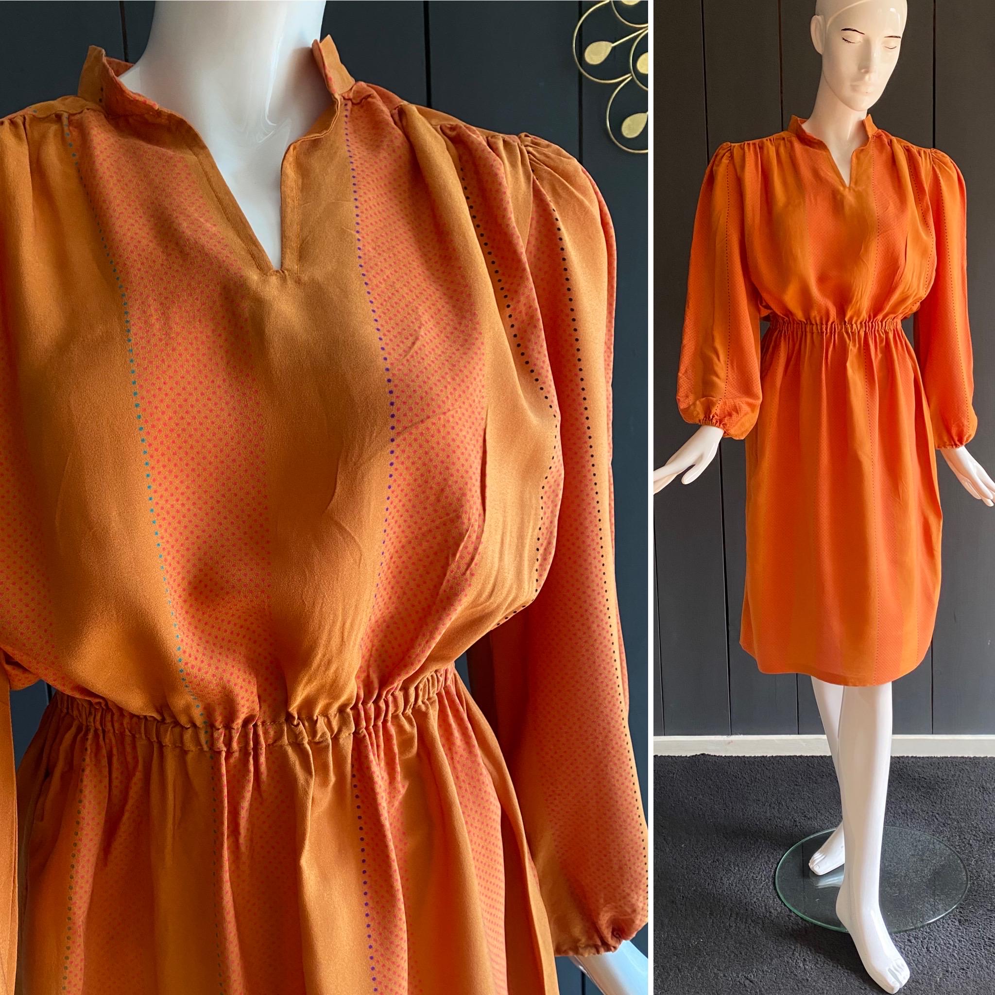 Robe Vintage été Faite Main - Imprimé Fleuri Vert Pomme, Orange & Blanc - Taille 40/42