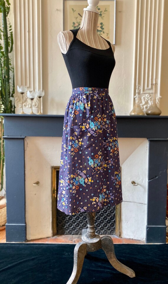 Vintage 70/80s skirt in very fine cotton, navy bl… - image 3