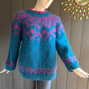 Large vintage 90s hand-knitted wool sweater boho/chunky style Size 44/46/2XL image 3