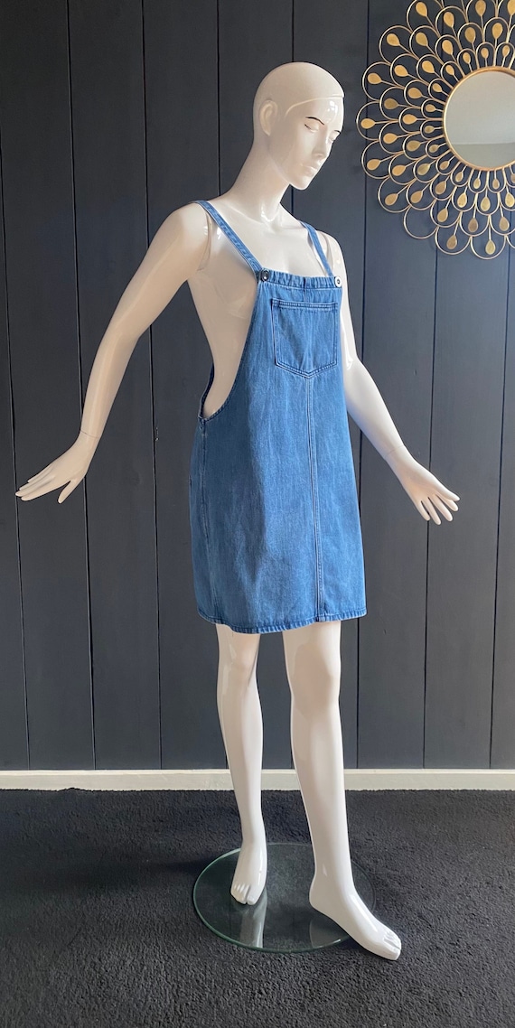 light blue denim dungaree dress Vintage Denim Dungaree Dress Y2K Size 36/38/S/M