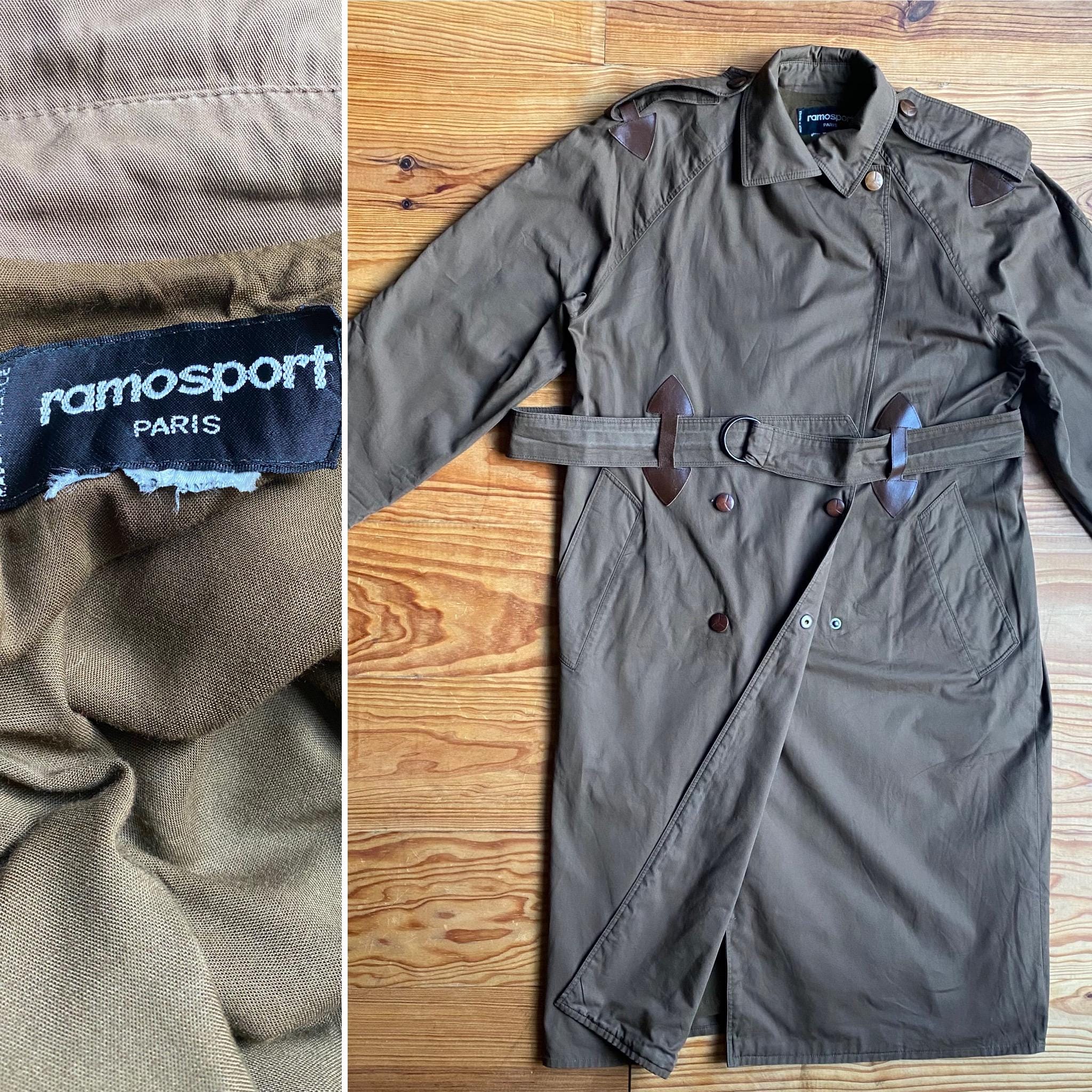 輝い Elegant Coat Trench Leather + Cotton 80s Vintage Ramosport ジャケット・アウター