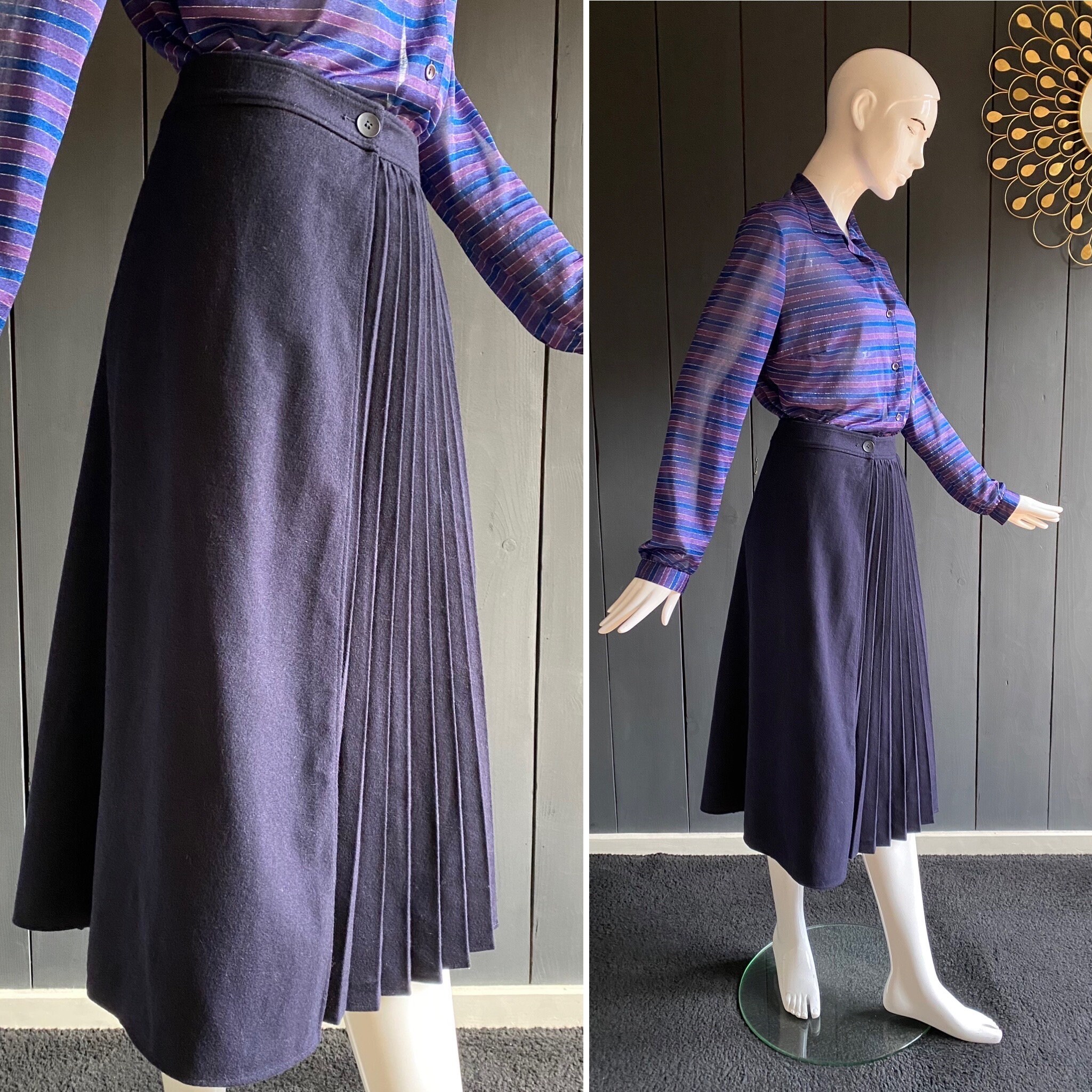 Navy Blue Pleated smooth Double Texture Flannel Wrap Skirt Comptoir Des Cotonniers Size XS S 34 36 Etsy Ireland