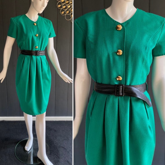 Vintage 80s Green Tulip Dress in Textured Raw Linen-like Material, Size  38/40 - Etsy Norway