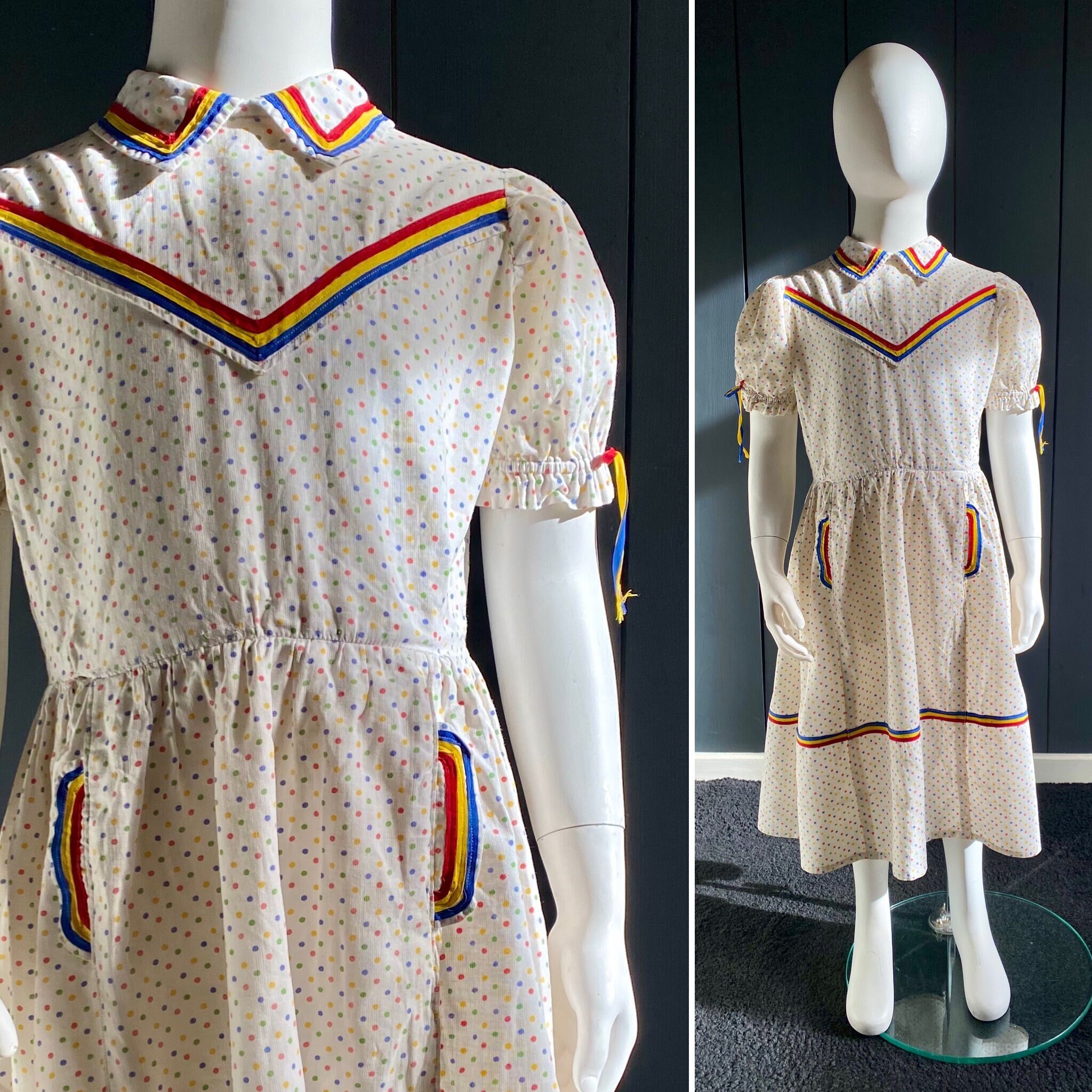 Robe Vintage à Pois Pour Fille - Style Années 50 - 95% Coton - Manches Courtes - Pour école Ou Mariage