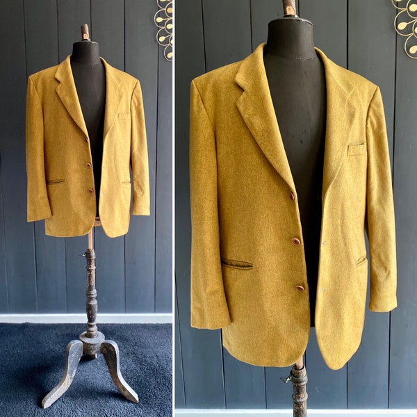 Blazer vintage 90s laine et cachemire extra-douce Daniel Hechter couleur vert-jaune lumineux, Taille XL