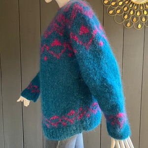 Large vintage 90s hand-knitted wool sweater boho/chunky style Size 44/46/2XL image 4