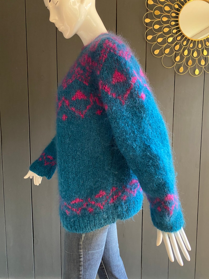 Large vintage 90s hand-knitted wool sweater boho/chunky style Size 44/46/2XL image 4