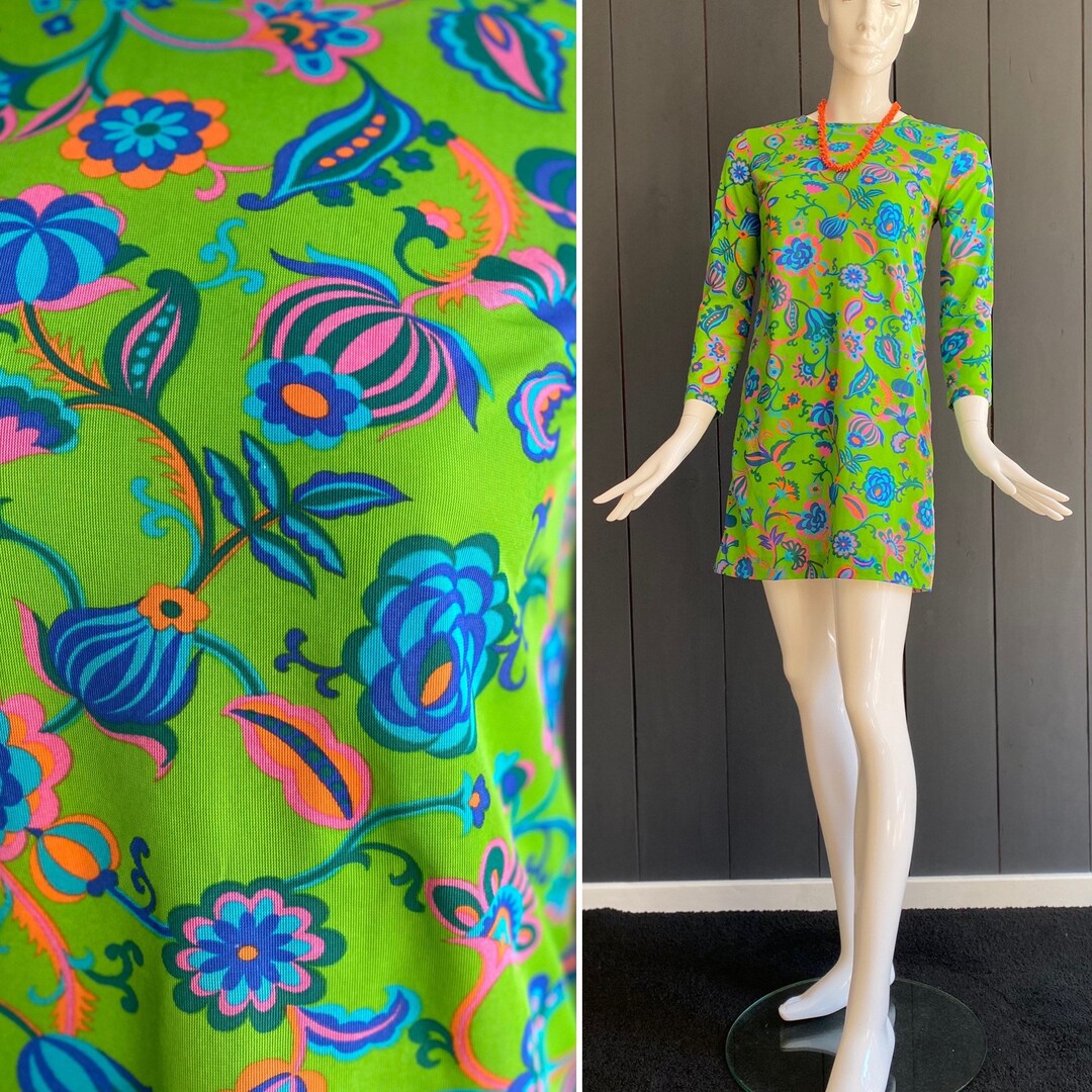 Abito a trapezio vintage anni 60 dead stock in pregiato materiale sintetico verde mela con