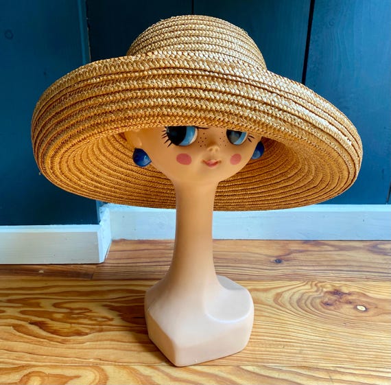 Superb Vintage 80/90s Straw Hat With Tone-on-tone Champagne 