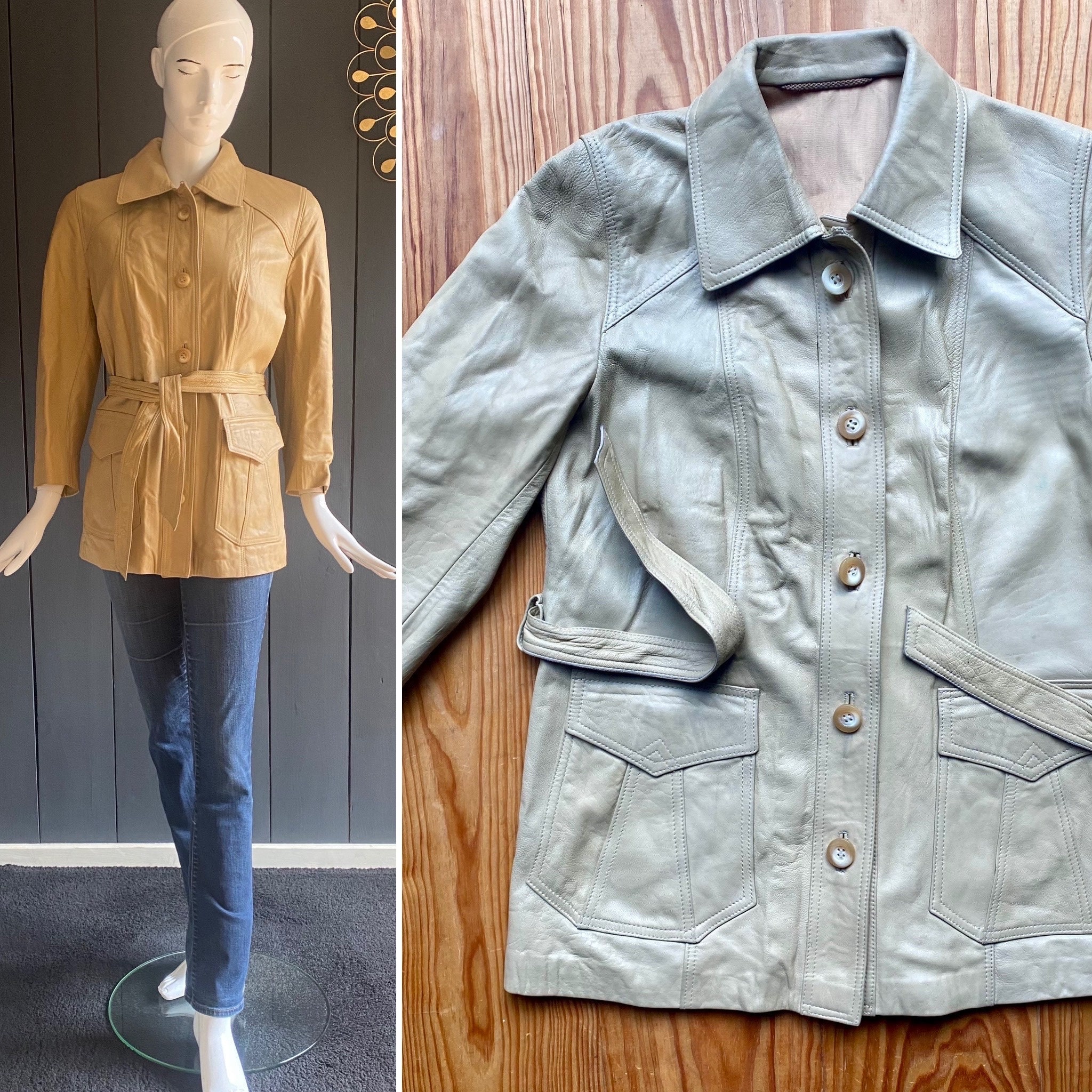 Vintage 70/80s Beige Soft Leather Jacket With Matching Belt Vintage 70/80s Beige Soft Leather Jacket With Matching Belt
