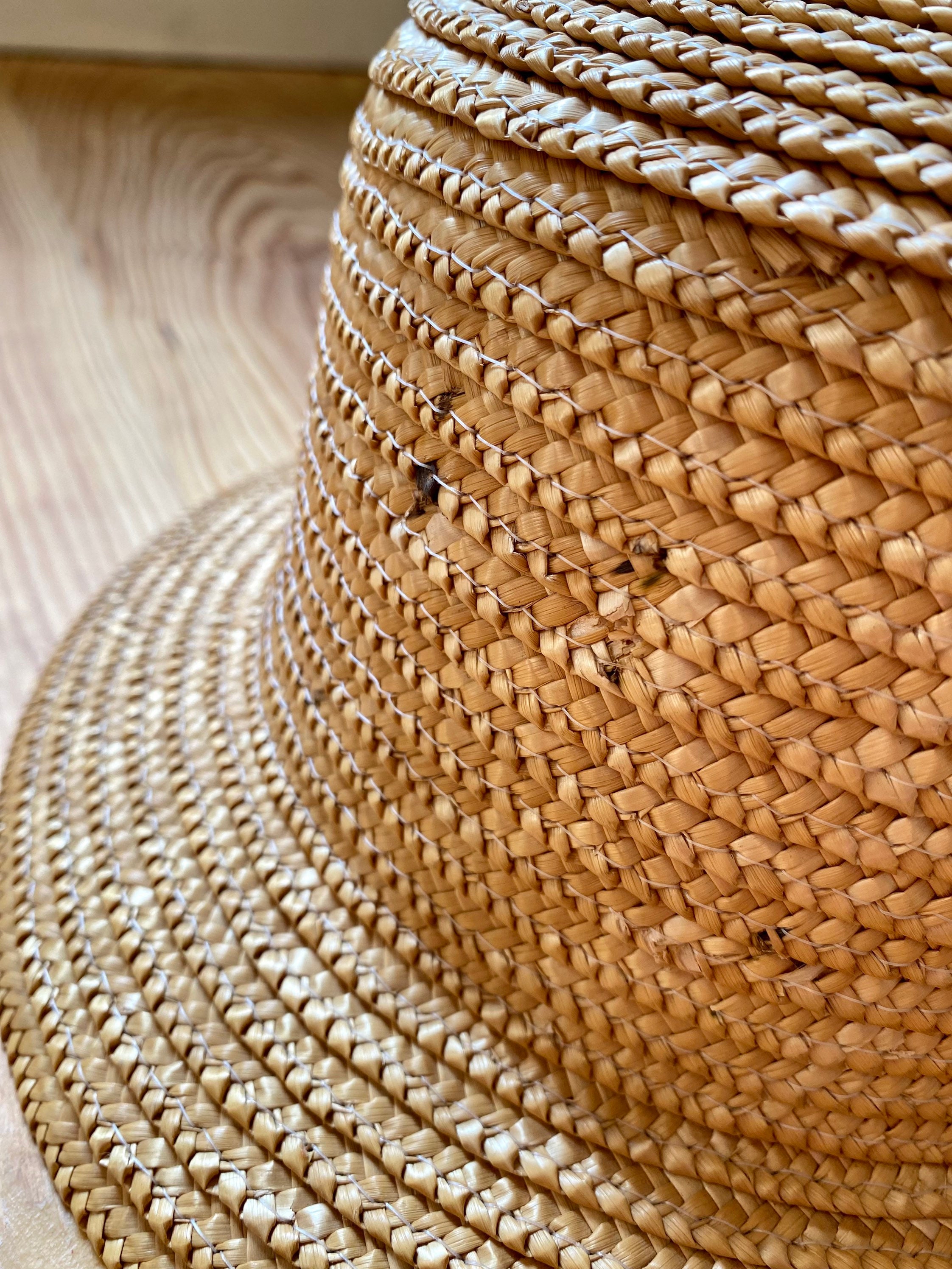 Buy Vintage 80s Straw Hat With Narrow Brim, Rigid Shape, Head 