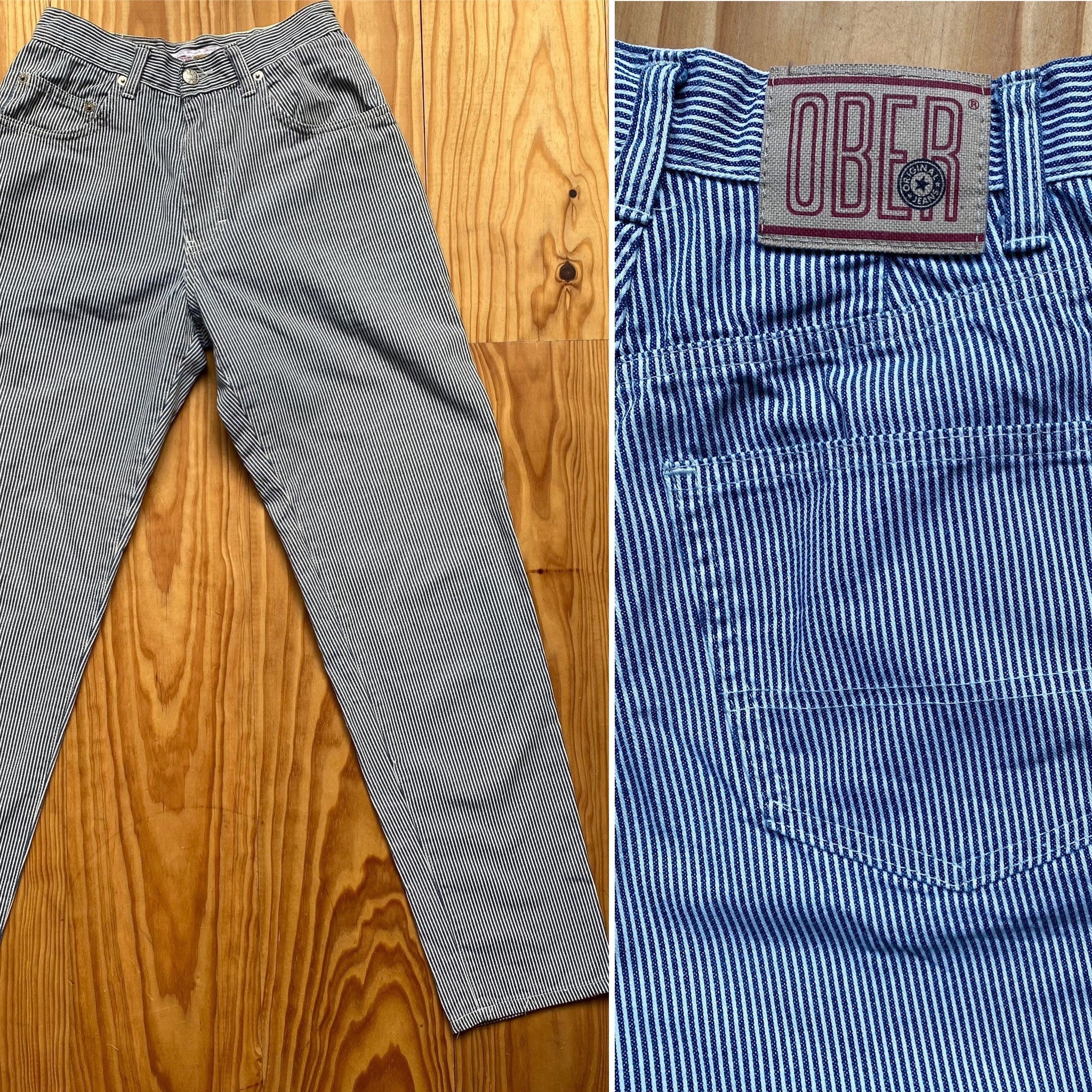 Pantalon Ober vintage 80s en Denim fin blanc a rayures fines bleues pour femme fine ou jeune fille T XXXS 30 32 Etsy France