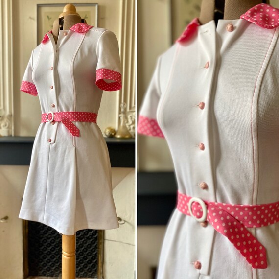 Vintage mods dress 60s white - pink polka dots T 3