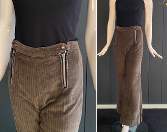 Pantalon vintage 70s en velours Pattes d’Eléphant style bohème/hippie, Taille 34/XS