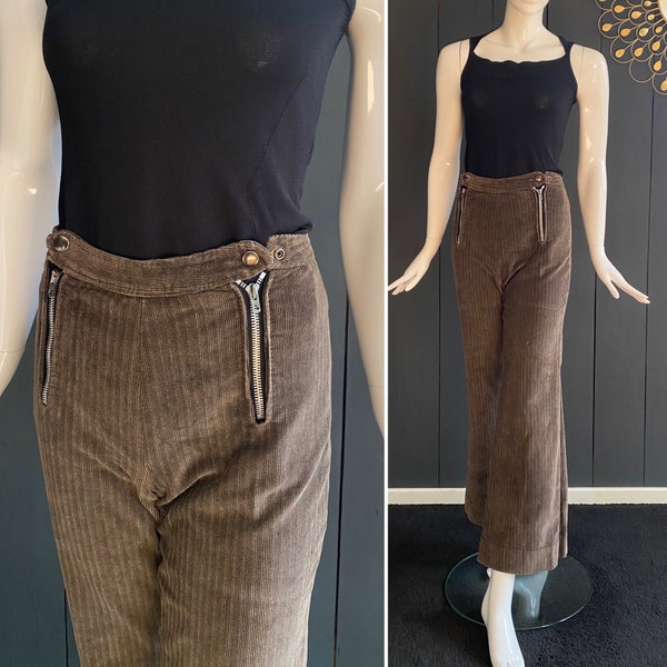 Pantalon vintage 70s en velours Pattes d’Eléphant style bohème/hippie, Taille 34/XS