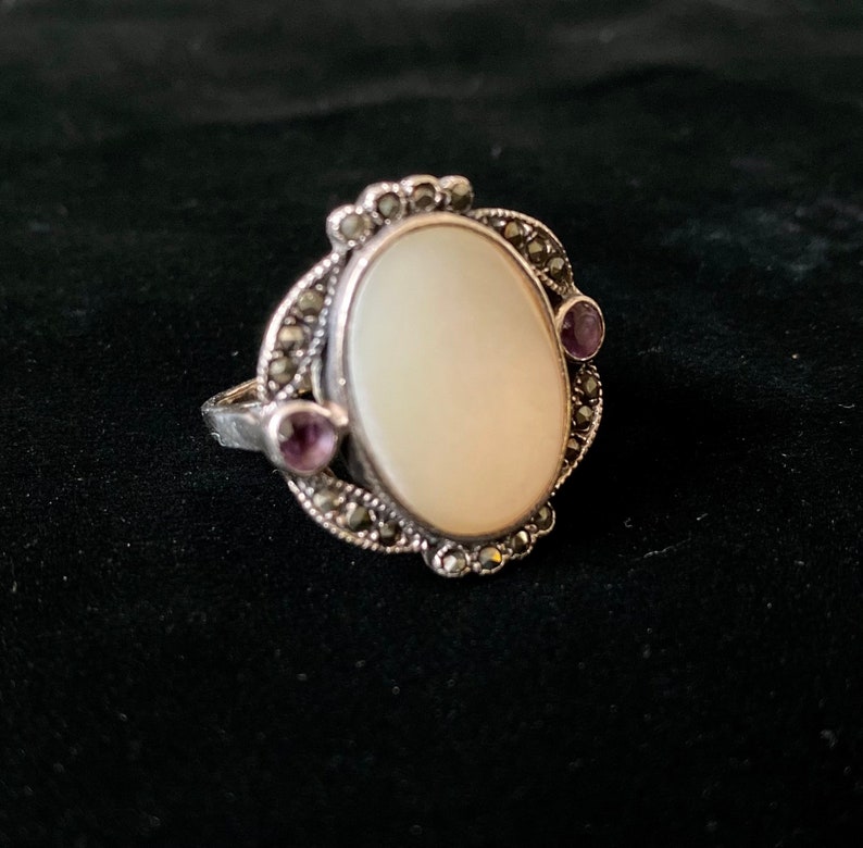 Vintage silver 60s ring with silver oval cabochon purple | Etsy