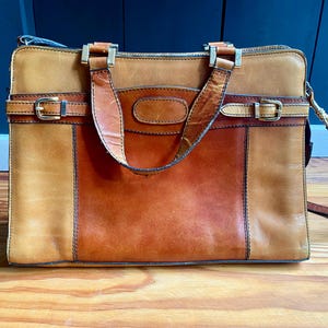 Sac main + bandoulière en cuir vintage 70/80s, forme cartable