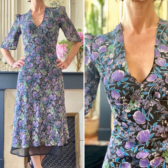 Pretty 80s 1940s-inspired vintage dress in black c