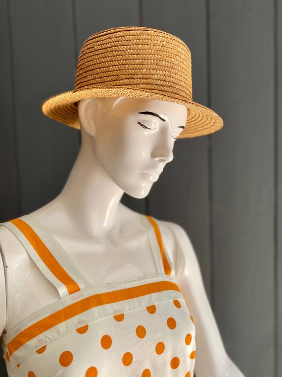 Buy Vintage 80s Straw Hat With Narrow Brim, Rigid Shape, Head 