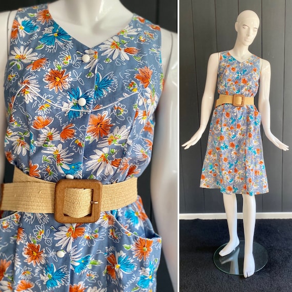 Vintage 70s sleeveless country dress/blouse, butt… - image 1