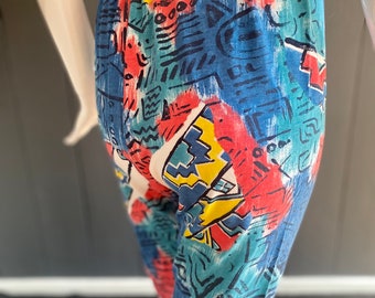 Vintage 80s Leggings With Colorful Abstract Jungle City Patterns, Dominant  Green, Blue and Red, Ankle Length, Size 36/38 -  New Zealand