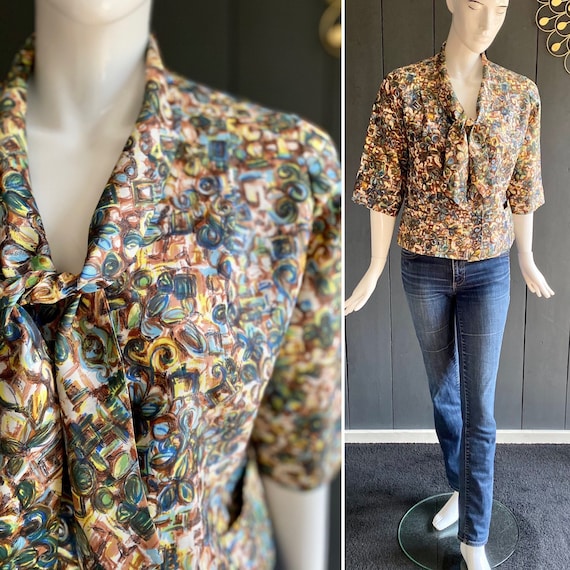 Veste vintage 60s légère à manches mi-longues et col Lavallière - Main Image