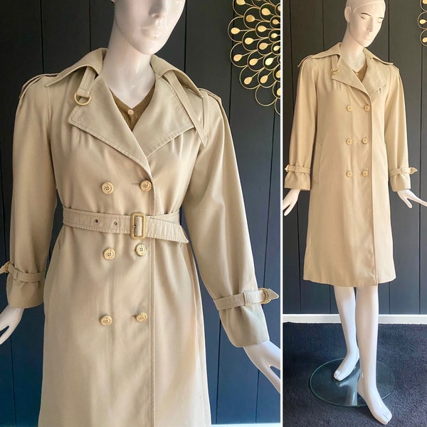 Trench-coat vintage 60s couleur beige clair avec ceinture assortie, Taille 36/38/S/M