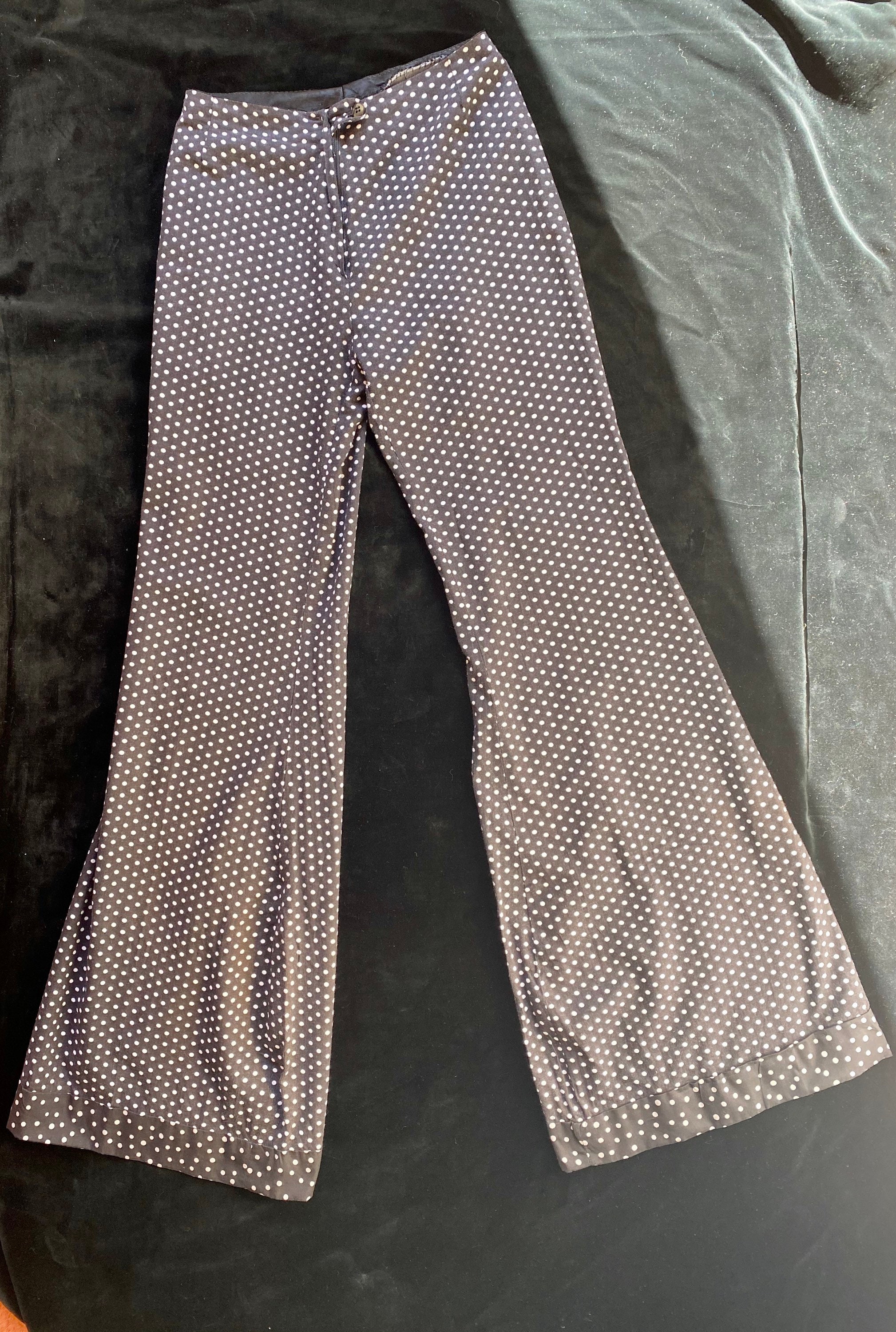 Vintage 70s Black Elephant Leg Pants With White Dots in Mixed | Etsy
