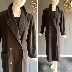 Vintage 80s oversized trench coat in fine black wool, Dejac brand, Size 50/52