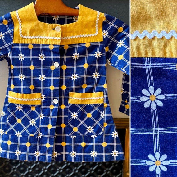 Cute vintage 60/70s child's blouse in blue cotton… - image 2