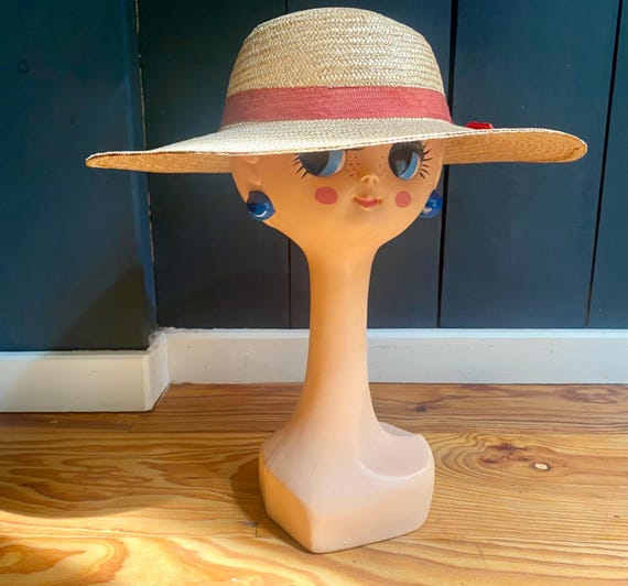 Vintage Straw Hat 70/80 T.55 (21.6”), Orange Ribbon – Boho 