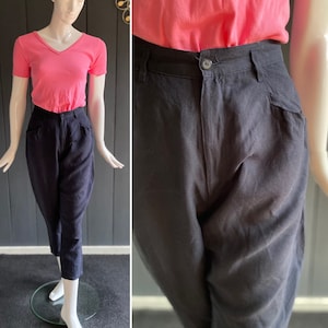 Vintage 90s Navy Blue Linen Jodhpurs/Riding Trousers, Size 34/XS