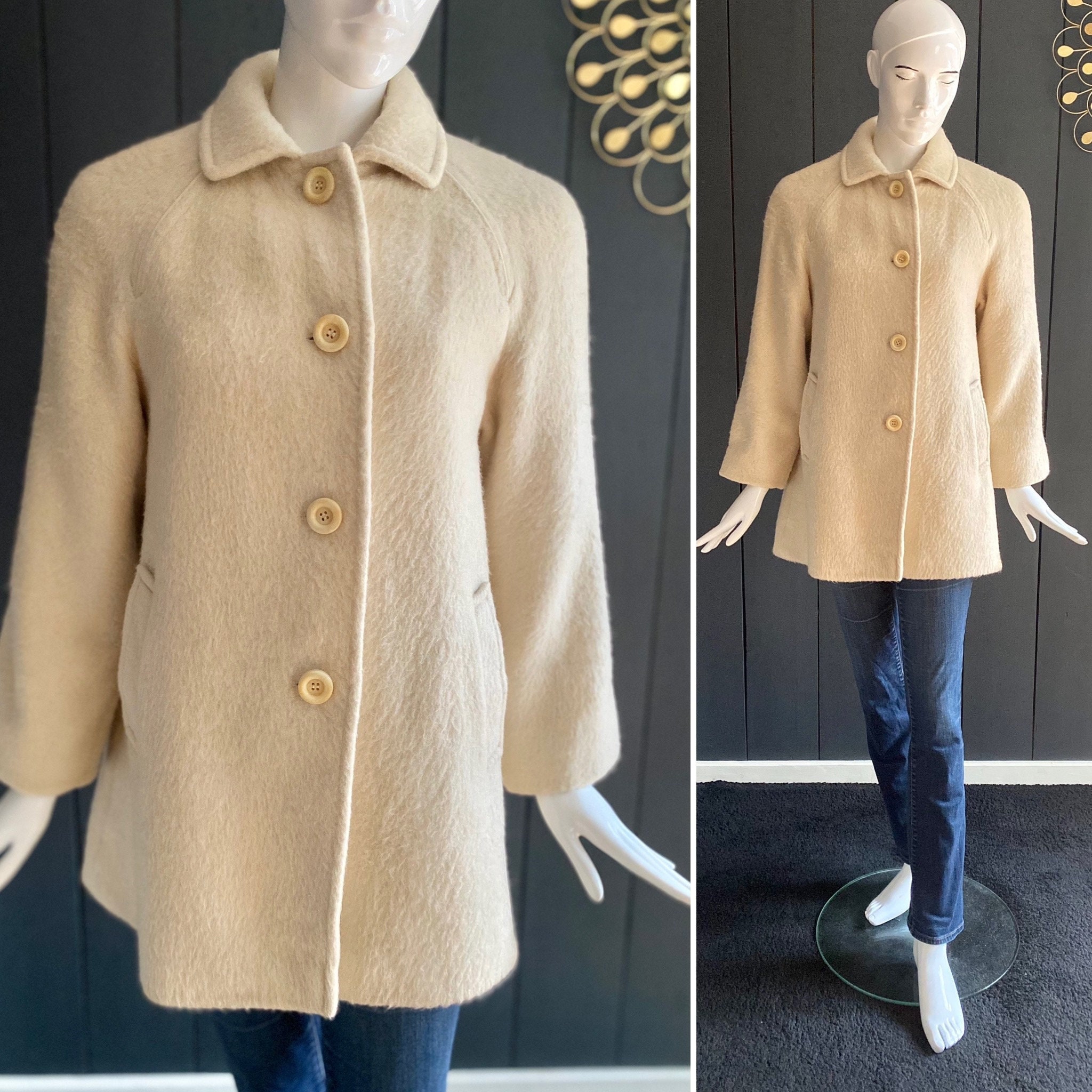 Vintage 80s Weinberg 3/4 Coat, Flared Cut, Ivory White Color, Size 