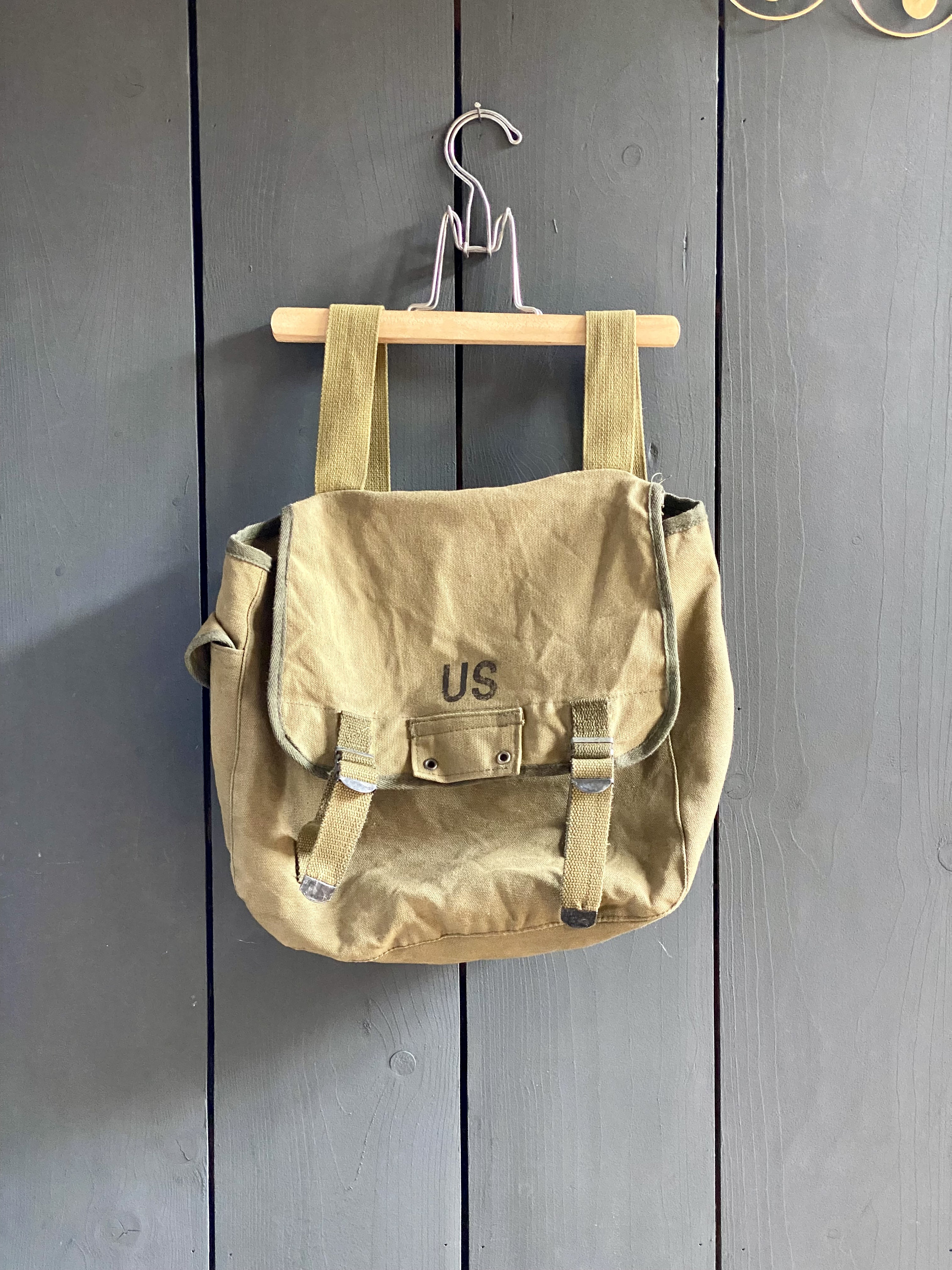 Small Vintage Cotton Backpack 80s Army Style Khaki Green Color Etsy