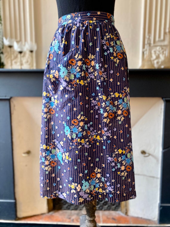 Vintage 70/80s skirt in very fine cotton, navy bl… - image 7