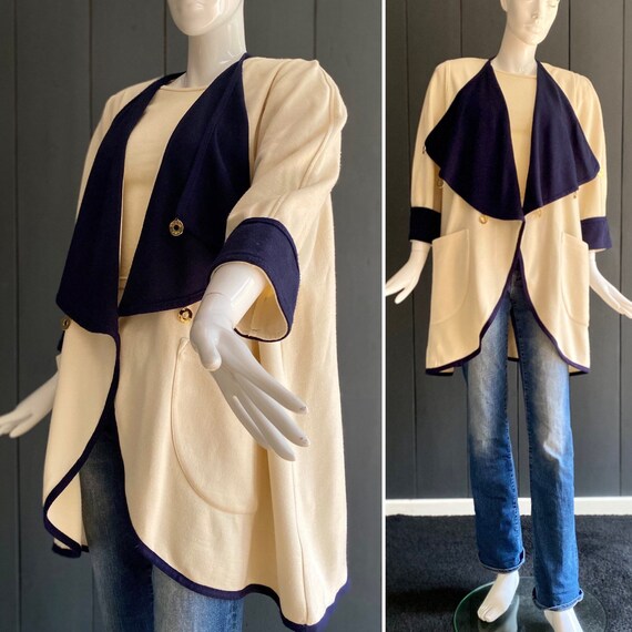 Vintage 80s/90s Soft Jacket in Cream White and Navy Blue, 3/4