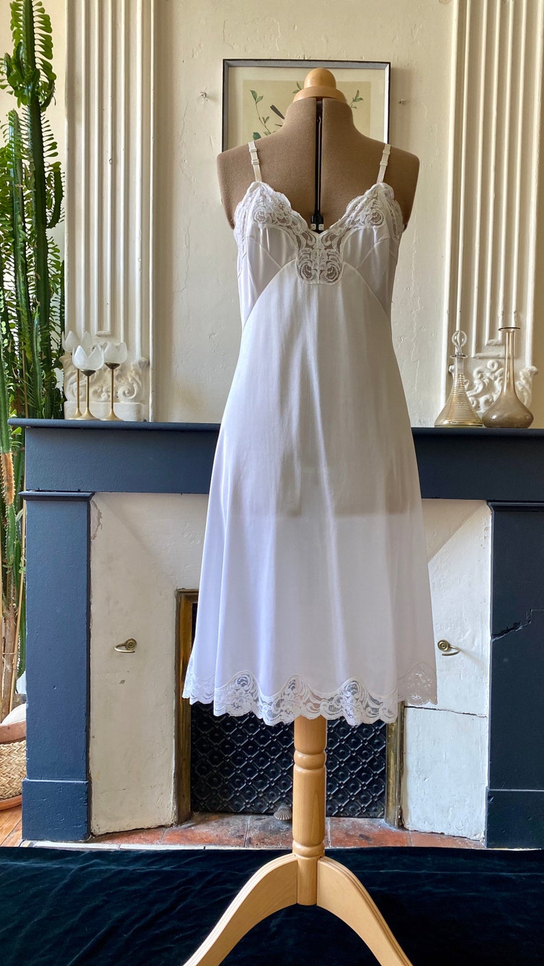 Vintage 70s satin satin dress background empire cut with lace Etsy