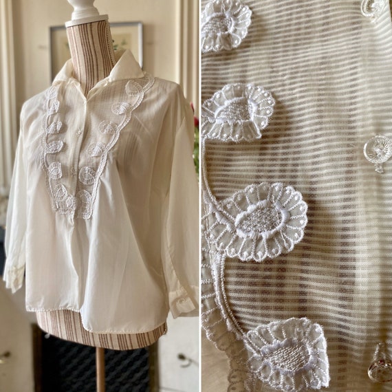 Vintage blouse 60s translucent woman with striped