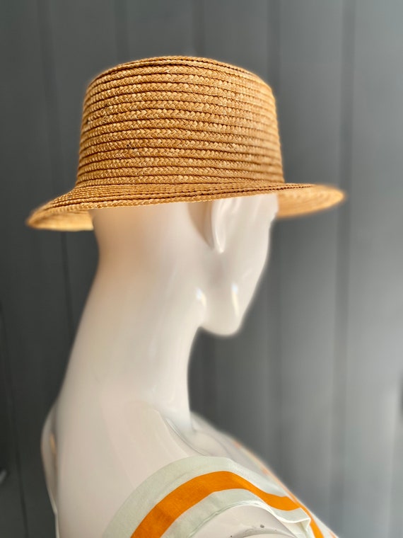 Buy Vintage 80s Straw Hat With Narrow Brim, Rigid Shape, Head 