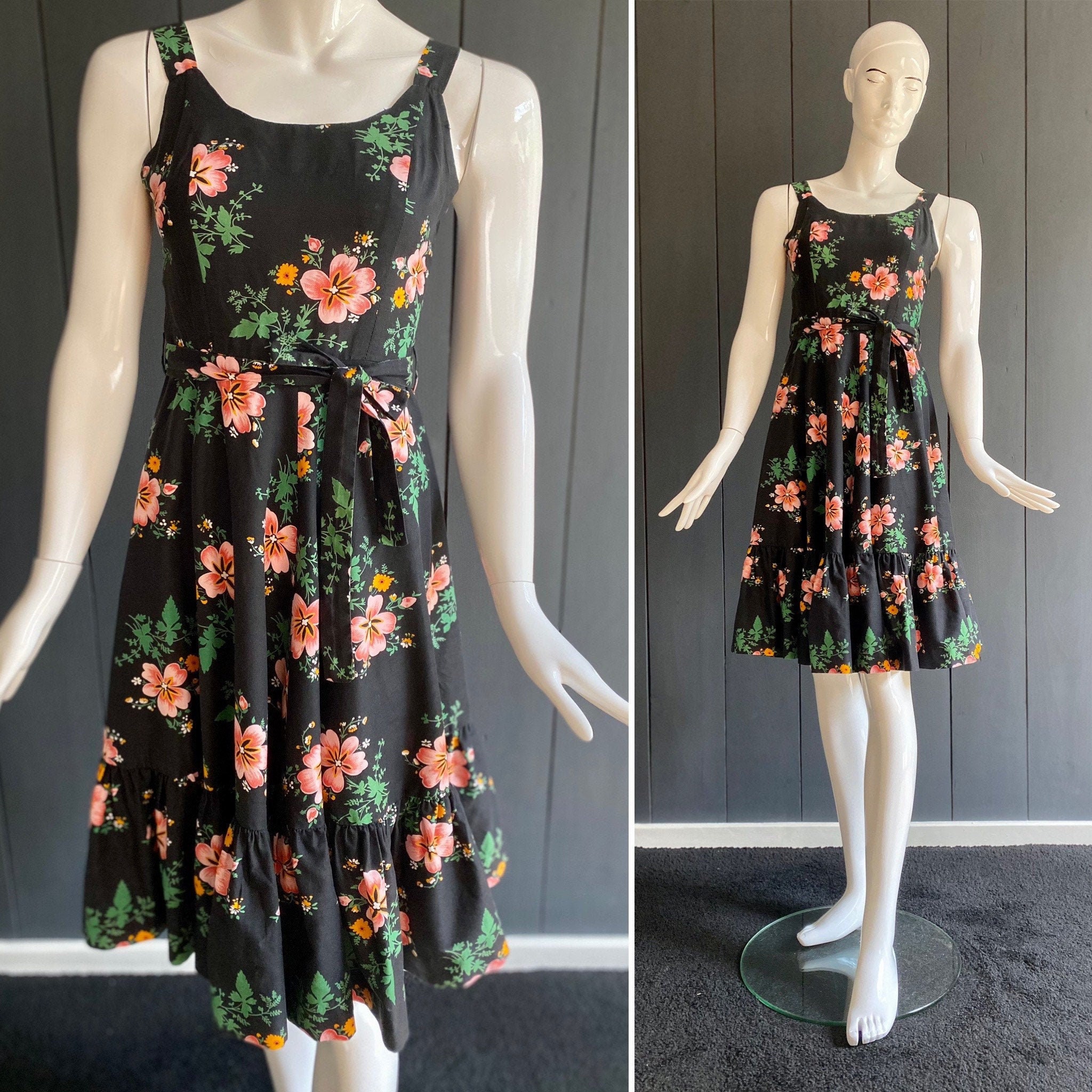 Robe Vintage Années 70 Noire - Taille 36 Manches Courtes Hiver - Occasion Parfait état