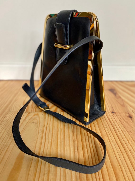 Cute Little Vintage 90s Shoulder Bag in Black Leather and Shiny Gold Metal With Single Compartment Etsy UK