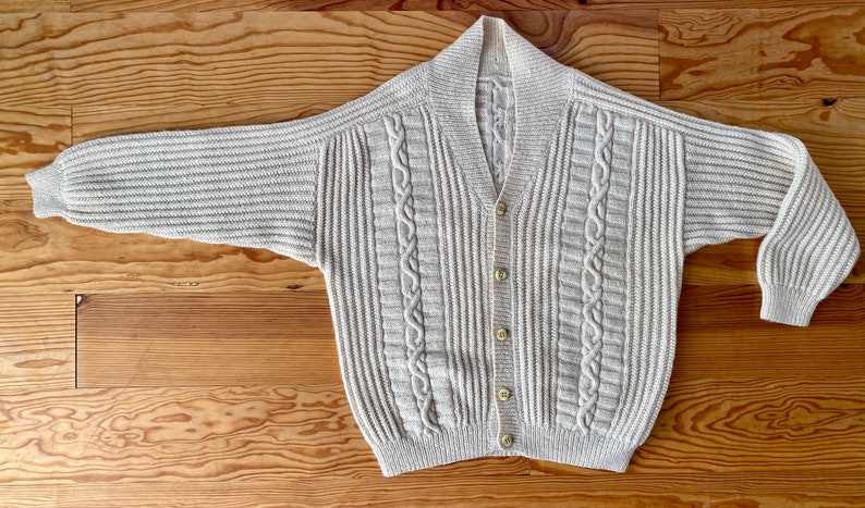 Superbe cardigan/gilet vintage 80s en laine tricoté main couleur blanc crème Taille 3/4XL Homme image 10