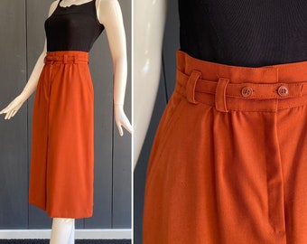 Elegant 70s vintage wool blend skirt, flared cut, midi length, orange-brown color, size 32/34