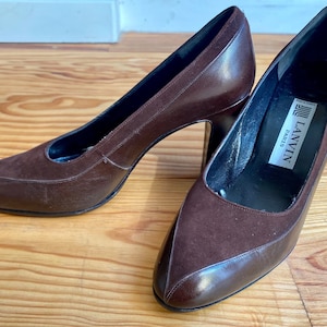 Sublime vintage Lanvin 70/80s pumps in brown leather and suede, Size 36.5