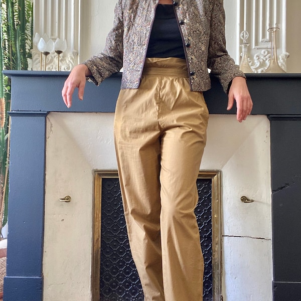 Pantalon d’été vintage 80s élégant, coupe carotte, couleur camel T 36