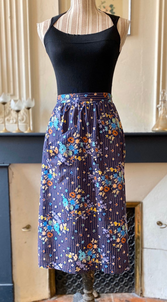 Vintage 70/80s skirt in very fine cotton, navy bl… - image 2