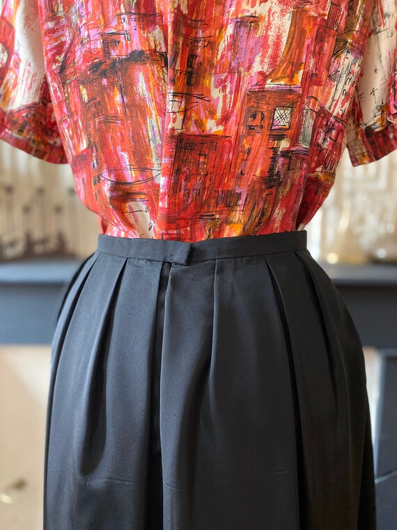 Vintage 60s handmade corolla skirt, black, satin … - image 6