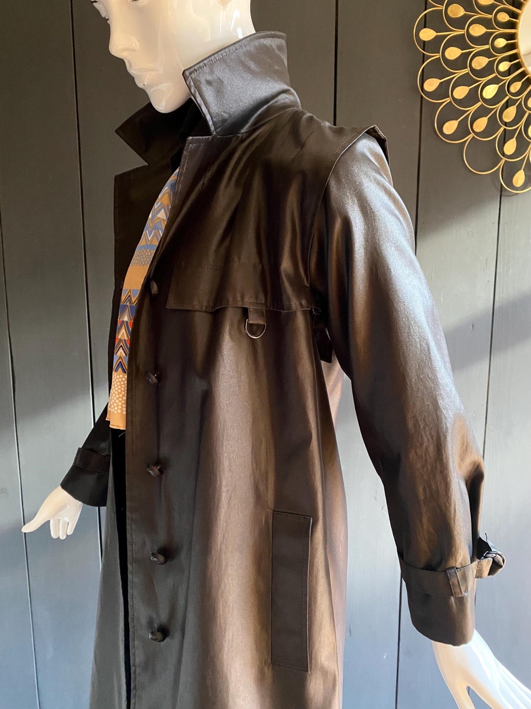Lacquer Cotton Trench Coat with Detachable Hood