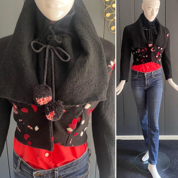 Incredible Vintage 90s Boiled Wool Jacket, Short and Fitted Cut